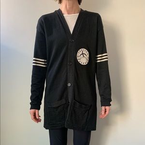 Vintage mailroom uniform knit cardigan w/ circular patch.